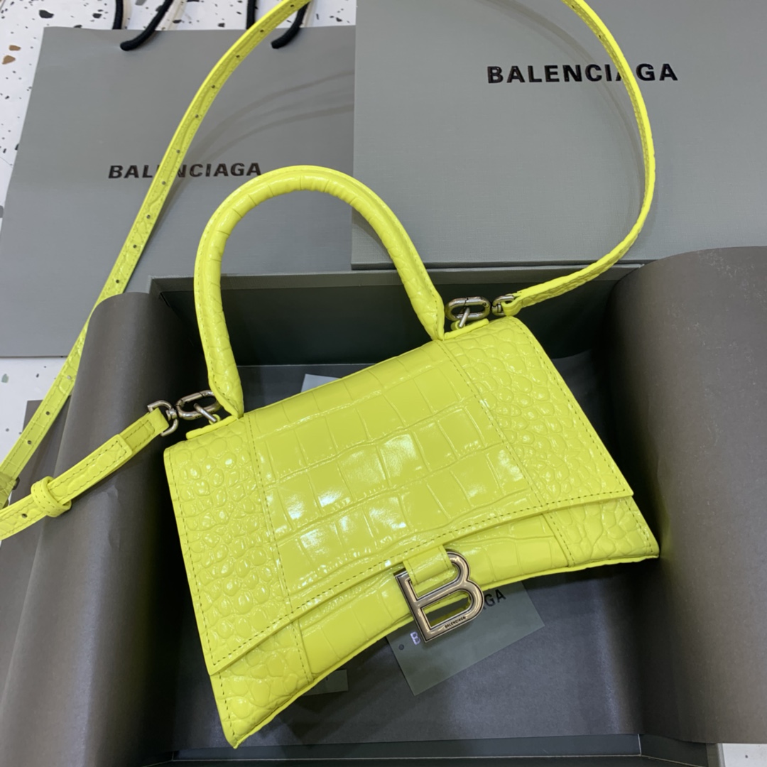 Balenciaga Hourglass Small Handbag Crocodile Embossed Shoulder Bag Yellow